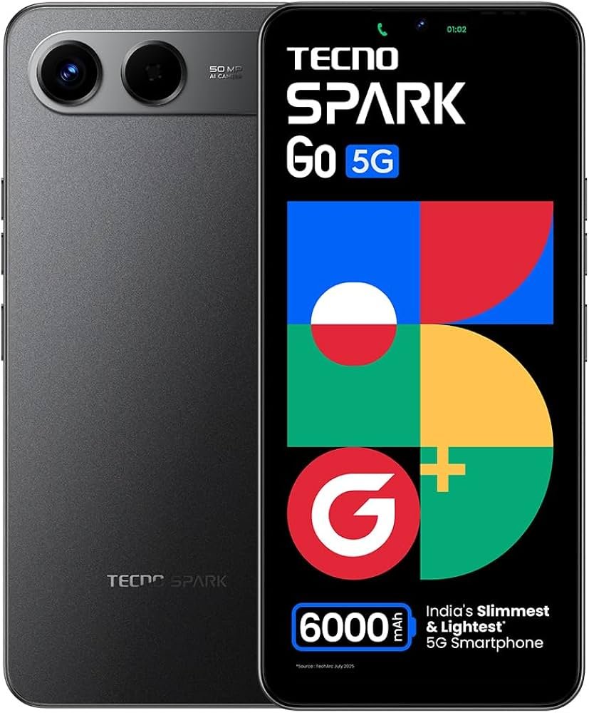 Spark GO 5G (Ink Black, 4GB+128GB) | India’s lightest 6000mAh Phone | Up to Double 5G Speed* | No Ne