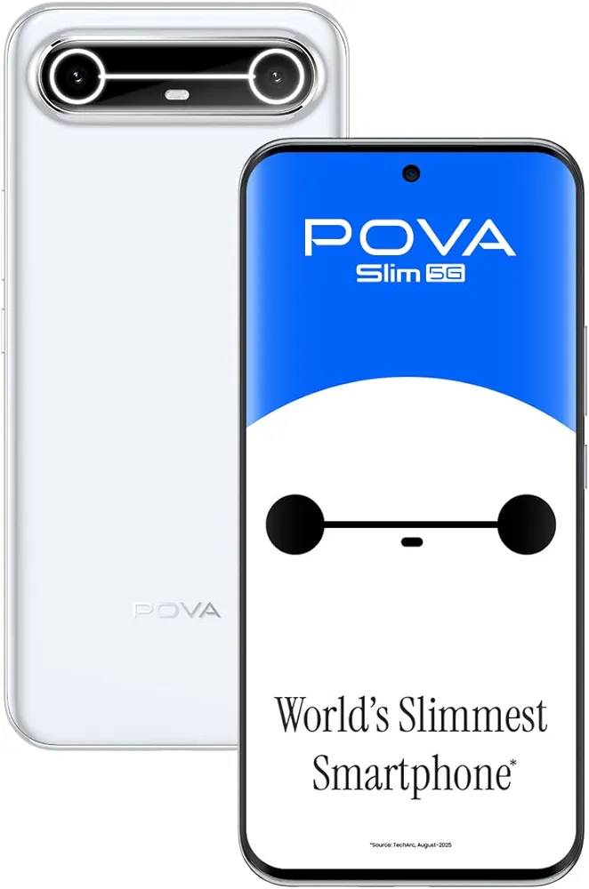 Pova Slim 5G (Slim White, 8+128GB) | World's Slimmest and Lightest* 5G with 5160mAh Battery | World'