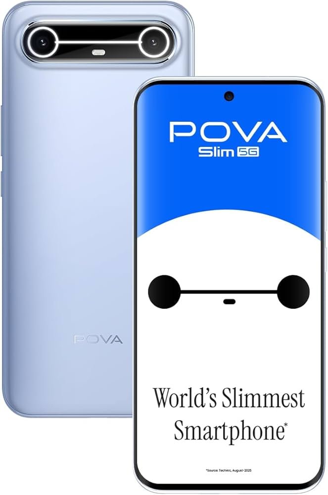 Pova Slim 5G (Sky Blue, 8+128GB) | World's Slimmest and Lightest* 5G with 5160mAh Battery | World's 