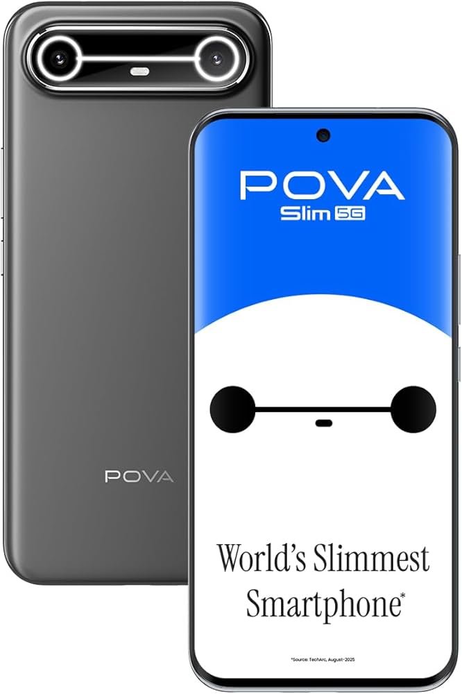 Pova Slim 5G (Cool Black, 8+128GB) | World's Slimmest and Lightest* 5G with 5160mAh Battery | World'