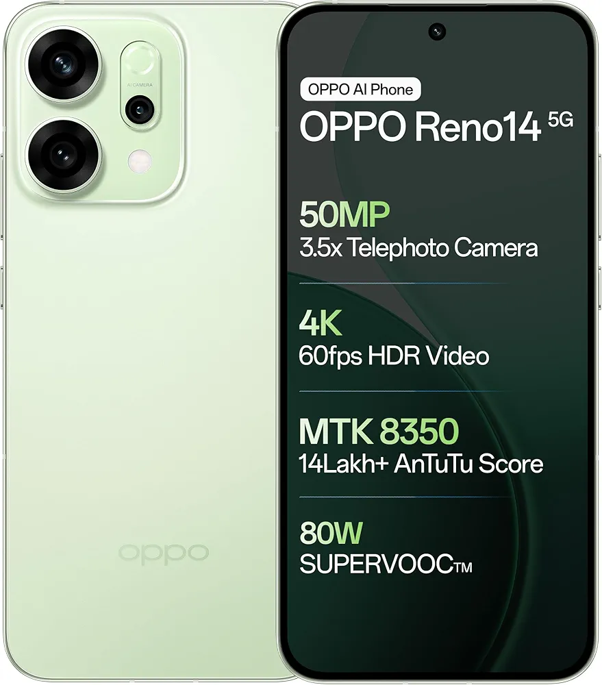 OPPO Reno14 5G (Mint Green, 12GB RAM, 256GB Storage)