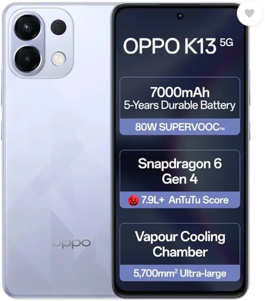 OPPO K13 5G with 7000mAh and 80W SUPERVOOC Charger in-The-Box, ICY Purple (8GB, 128GB)