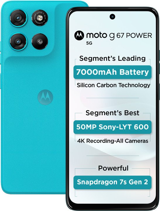 Motorola G67 Power 5G (Pantone Blue Curacao, 8GB RAM, 256GB Storage)