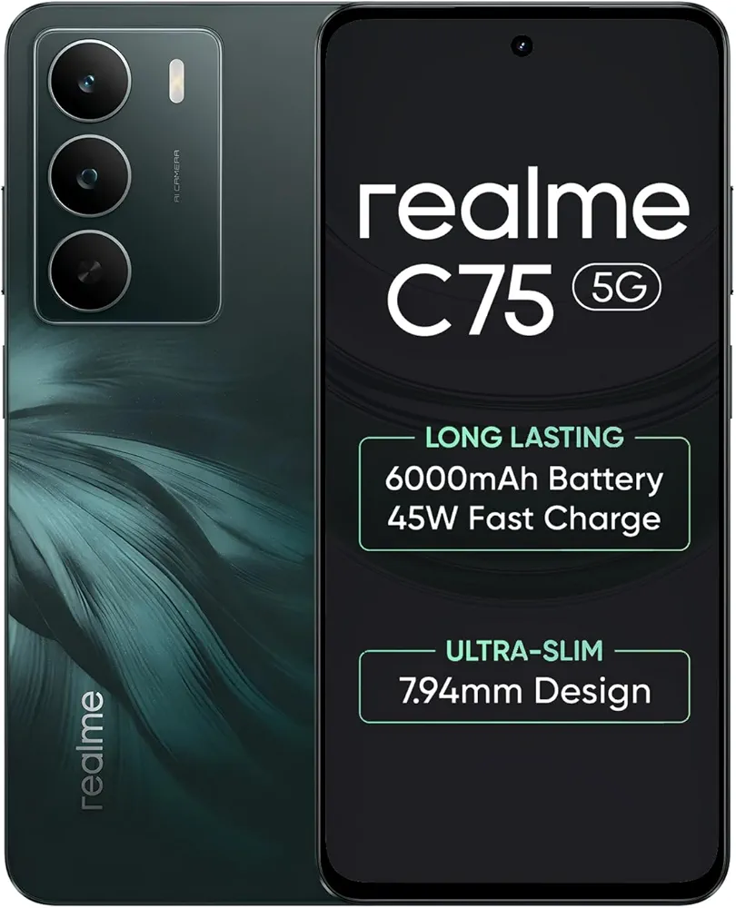 realme C75 Smartphone 4+128GB Midnight, 6.67inch Screen, 120HZ Vision Display, 6000mAh Battery,