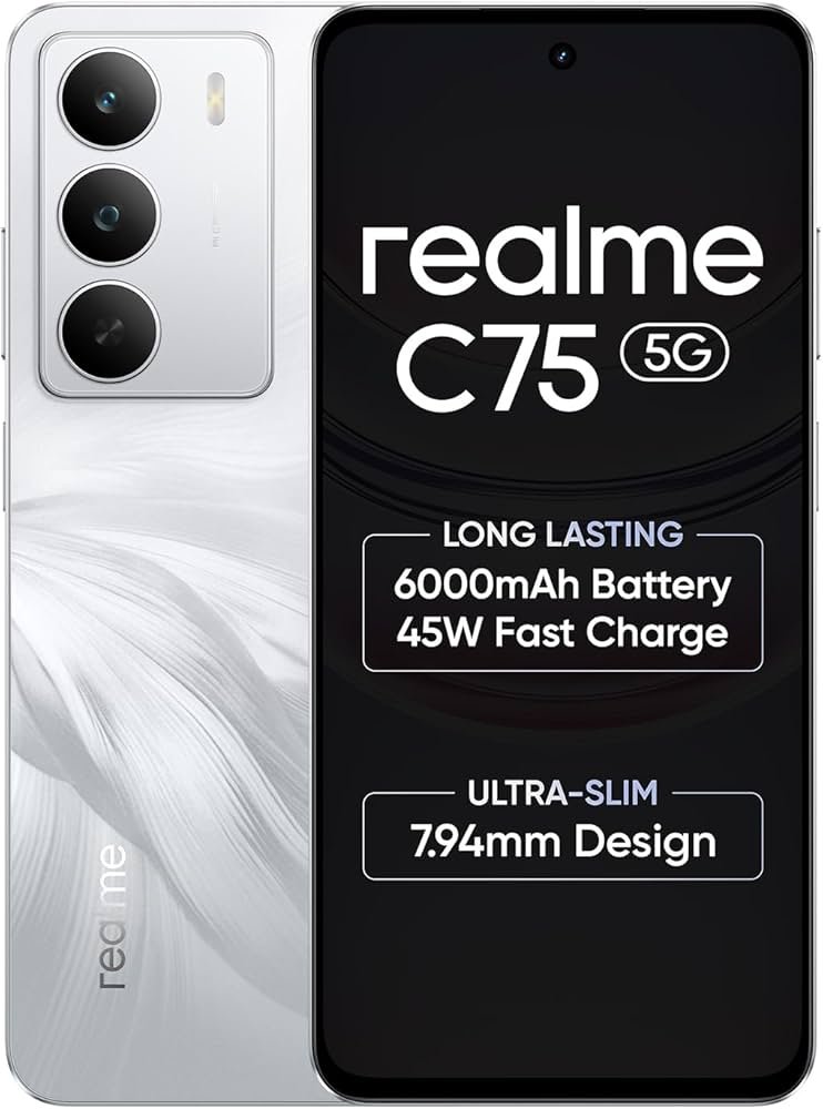 realme C75 Smartphone 6+128GB White, 6.67inch Screen, 120HZ Vision Display, 6000mAh Battery,