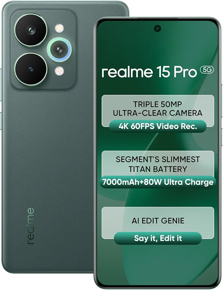 realme 15 Pro 5G Smartphone 8+128GB Green,4K 60FPS,144Hz HyperGlow 4D Curve Display,
