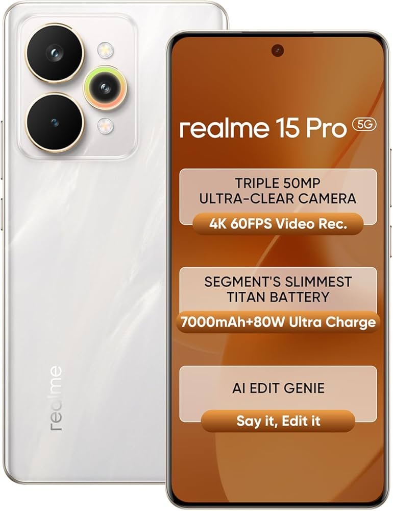 realme 15 Pro 5G Smartphone 12+512GB Silver,4K 60FPS,144Hz HyperGlow 4D Curve Display,