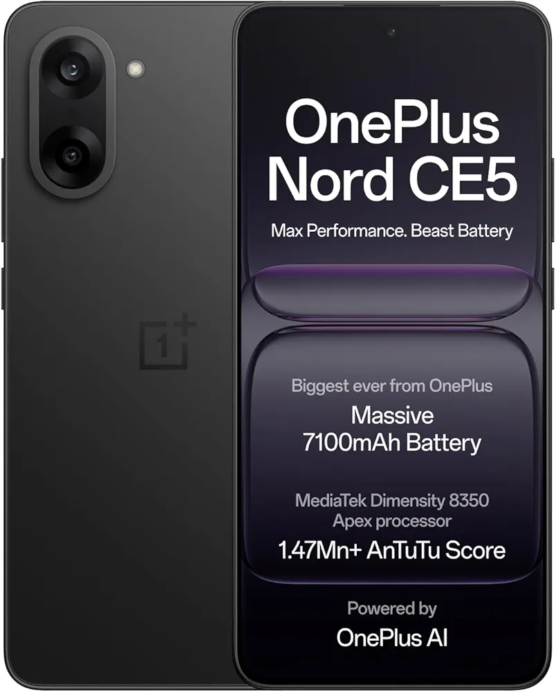 OnePlus Nord CE5 | Massive 7100mAh Battery | MediaTek Dimensity 8350 Apex 8GB + 128GB | Black Infini