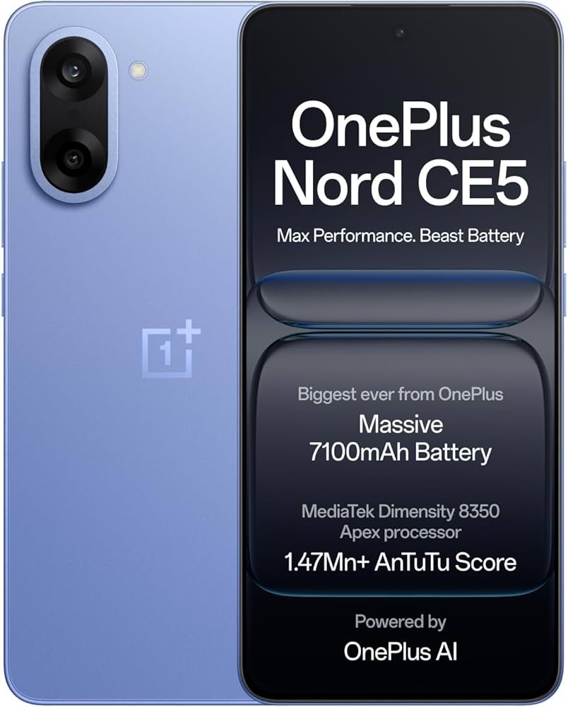 OnePlus Nord CE5 | Massive 7100mAh Battery | MediaTek Dimensity 8350 Apex 12GB + 256GB | Nexus Blue