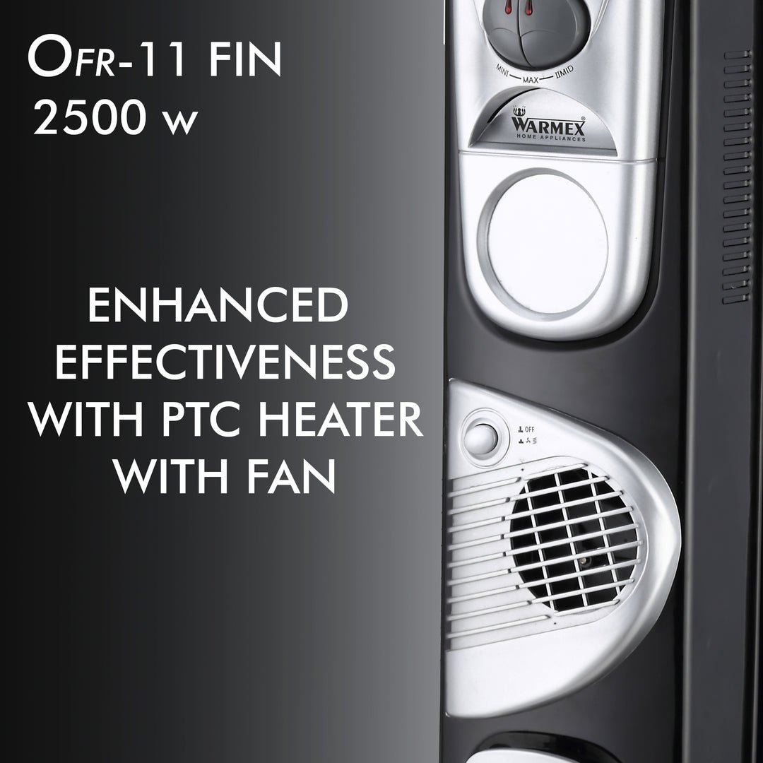 Warmex OFR-11 - Room Heater with Fan, Oil Filled Radiator - 11 Fin 1000/1500/2500 watt 3 Heat Settin