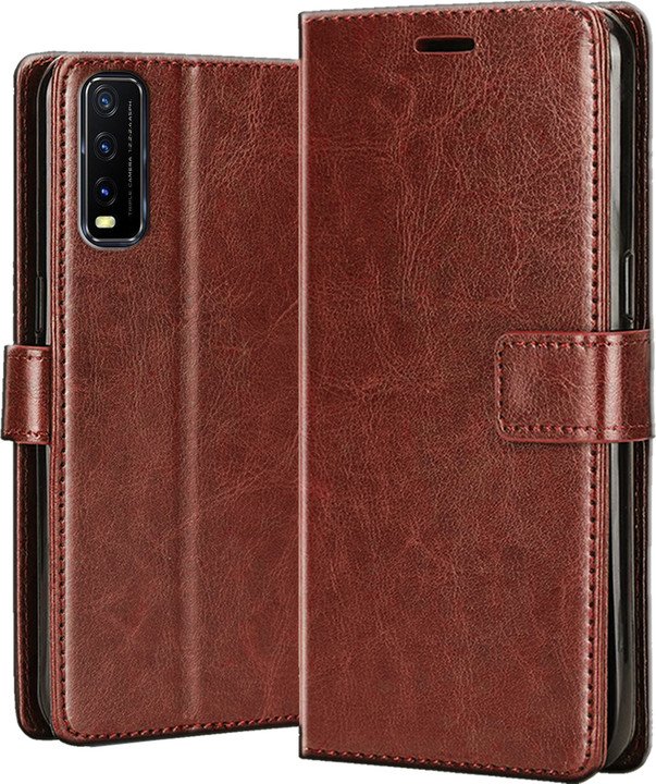 Vivo Y12s / Y20 / Y20i / Y20G Flip Cover Leather Finish | Inside TPU with Card Pockets | Wallet Stan