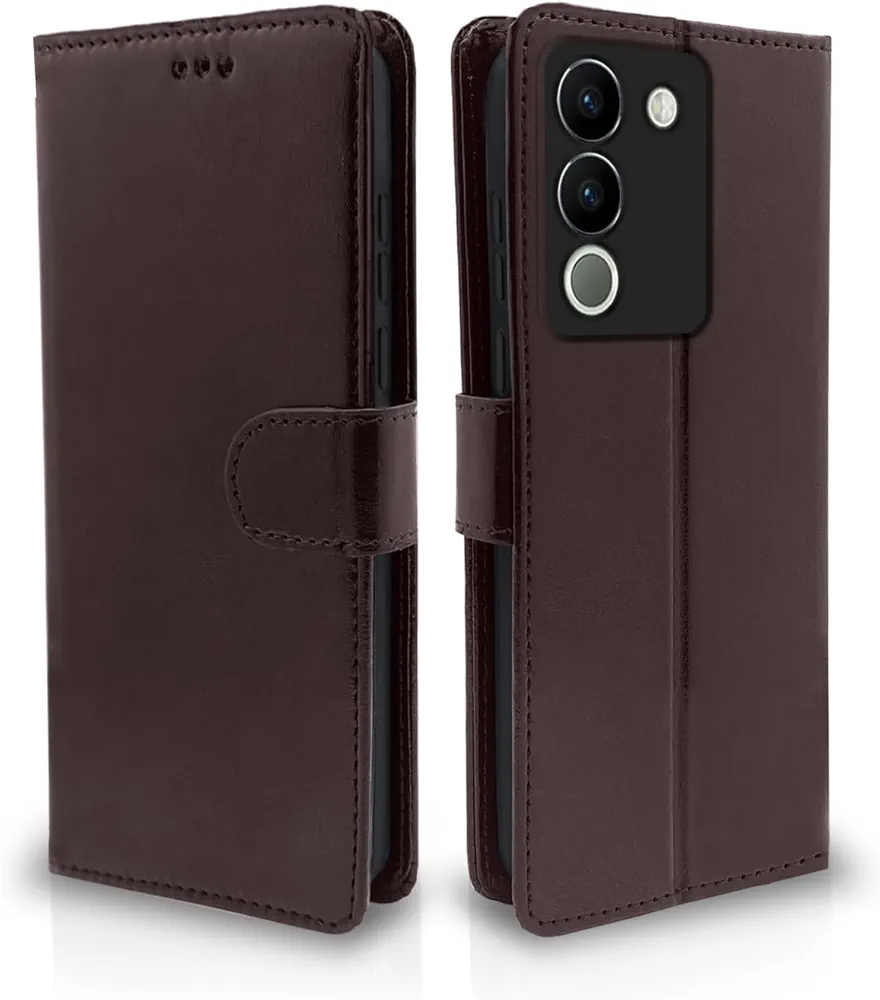 Vivo Y200 5G Flip Cover Leather Finish | Inside TPU with Card Pockets | Wallet Stand and Shock Proof