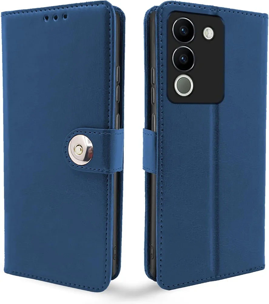 Vivo Y200 5G Flip Cover Leather Finish | Inside TPU with Card Pockets | Wallet Stand and Shock Proof