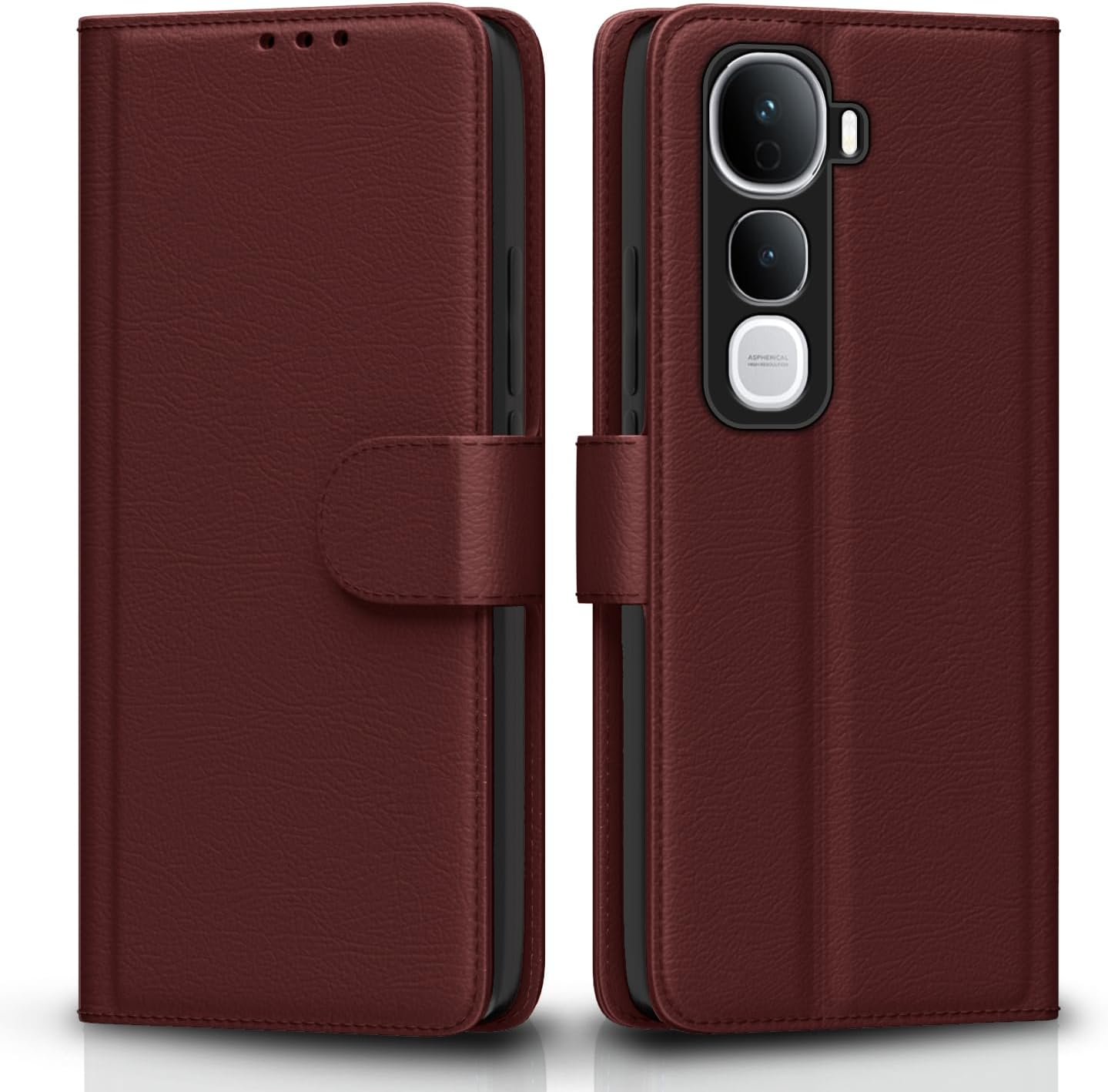 Flip Cover for Vivo Y400 Pro 5G Leather Finish | Inside TPU with Card Pockets | Wallet Stand and Sho