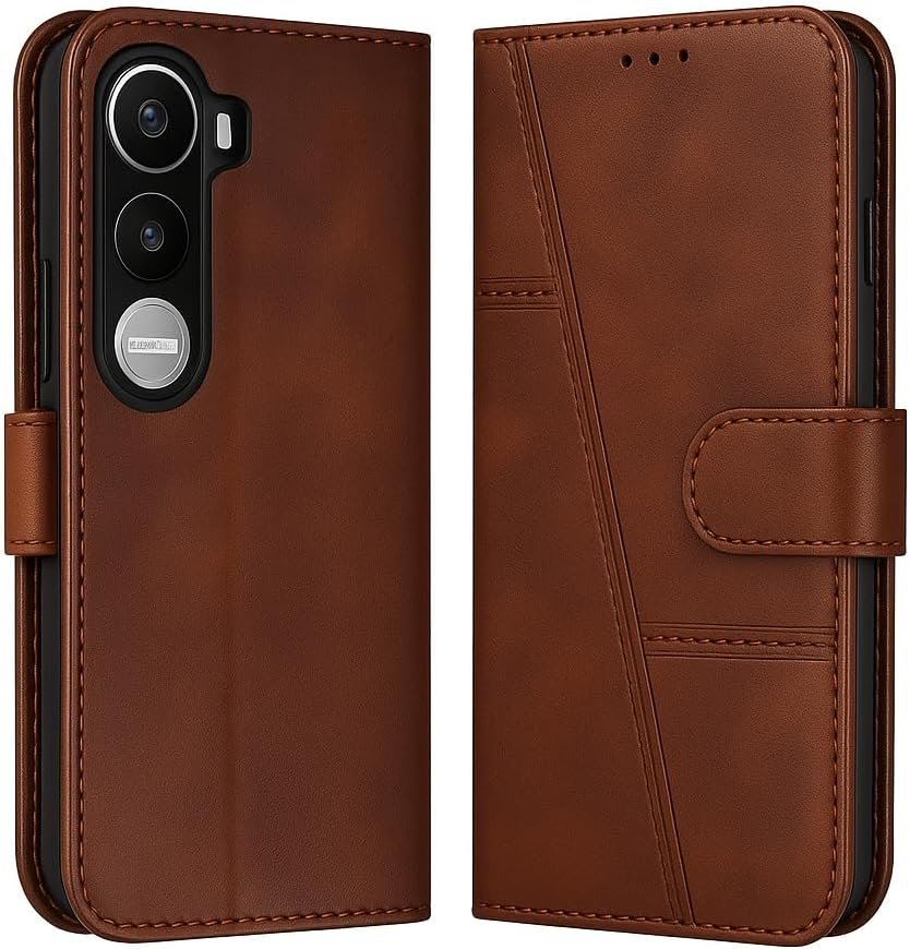 Vivo Y400 5G Flip Cover Leather Finish | Inside TPU with Card Pockets | Wallet Stand | Complete Prot