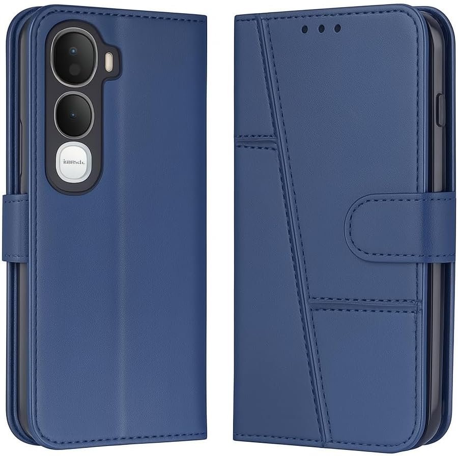 Y400 5G Flip Cover Leather Finish | Inside TPU with Card Pockets | Wallet Stand | Complete Protectio