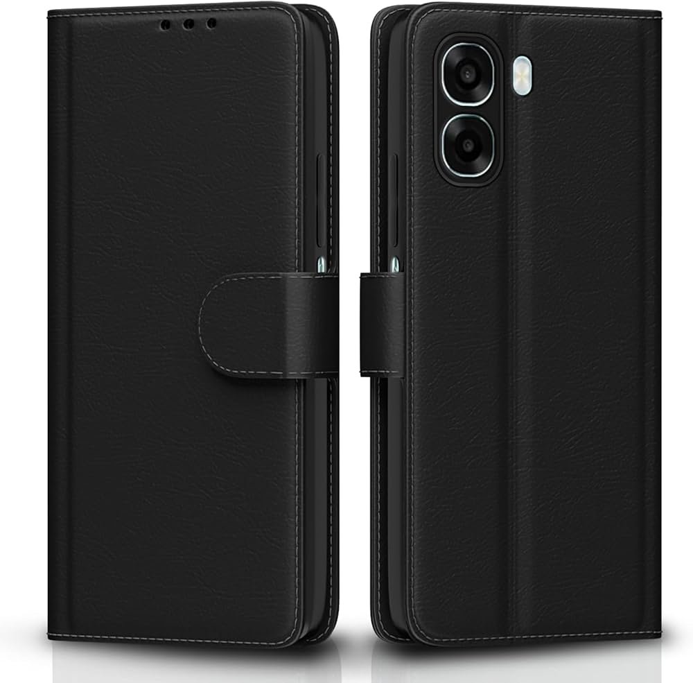 Oppo A6X 5G | Leather Finish | Card Slots | Wallet Stand | Shockproof Protection Flip Case (Black)