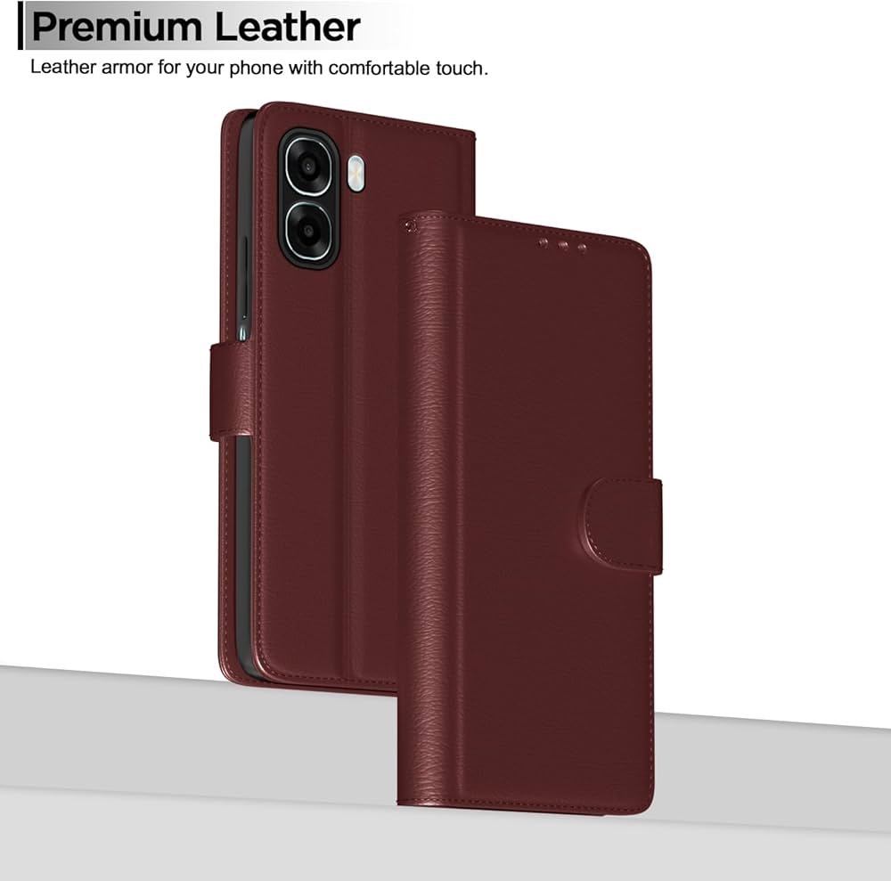 Oppo A6X 5G | Leather Finish | Card Slots | Wallet Stand | Shockproof Protection Flip Case (Brown)
