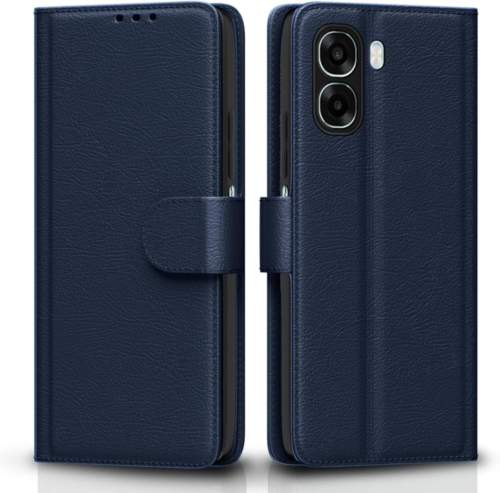Oppo A6X 5G | Leather Finish | Card Slots | Wallet Stand | Shockproof Protection Flip Case (Blue)