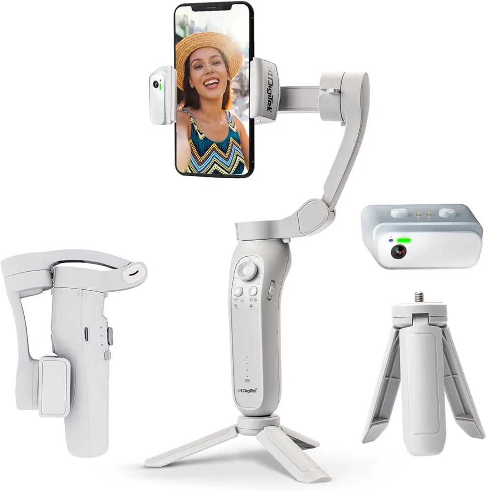Digitek (DSG-007F AI) 3-Axis Gray Smartphone Gimbal - Foldable Handheld Vlogging Stabilizer with AI 