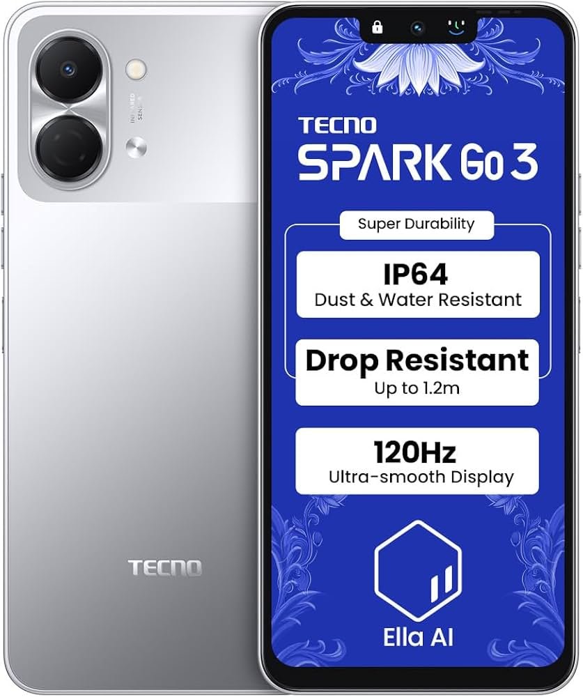 Tecno Spark Go 3 (Titanium Grey, 4GB+64GB | Super Durability Drop Resistant & IP64 Rated| Make Calls