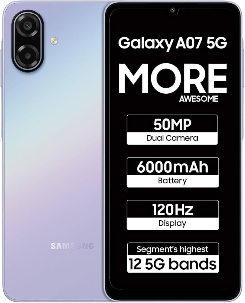 Samsung Galaxy A07 5G Smartphone (Light Violet, 4GB RAM, 128GB Storage) | 120Hz Refresh Rate | Massi