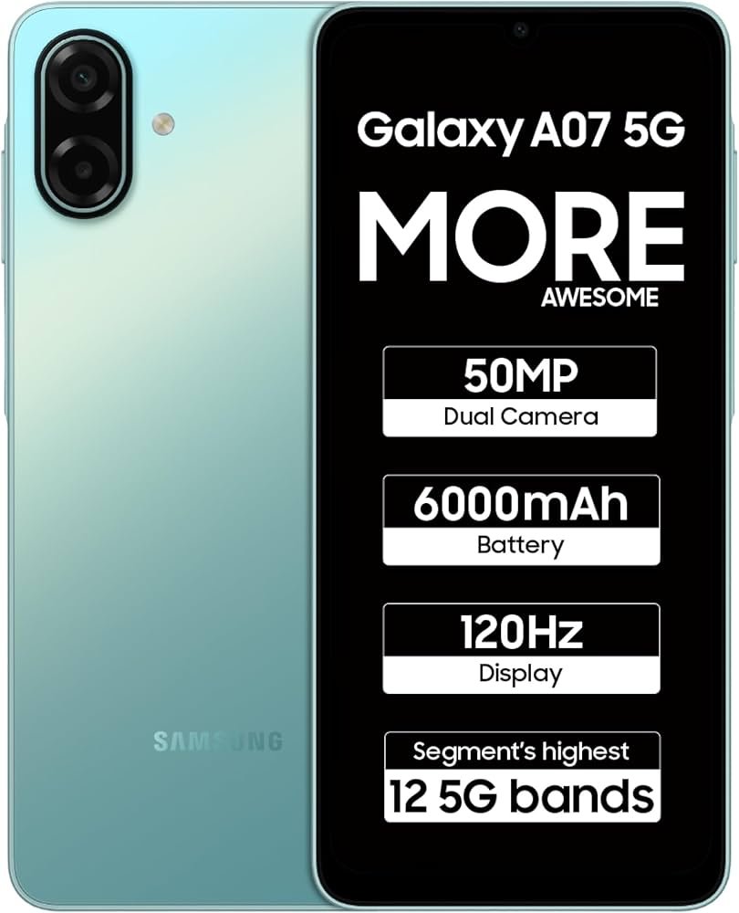 Samsung Galaxy A07 5G Smartphone (Light Green, 6GB RAM, 128GB Storage) | 120Hz Refresh Rate | Massiv